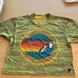 Aviator Nation Green Camouflage Tee with Colorful Logo